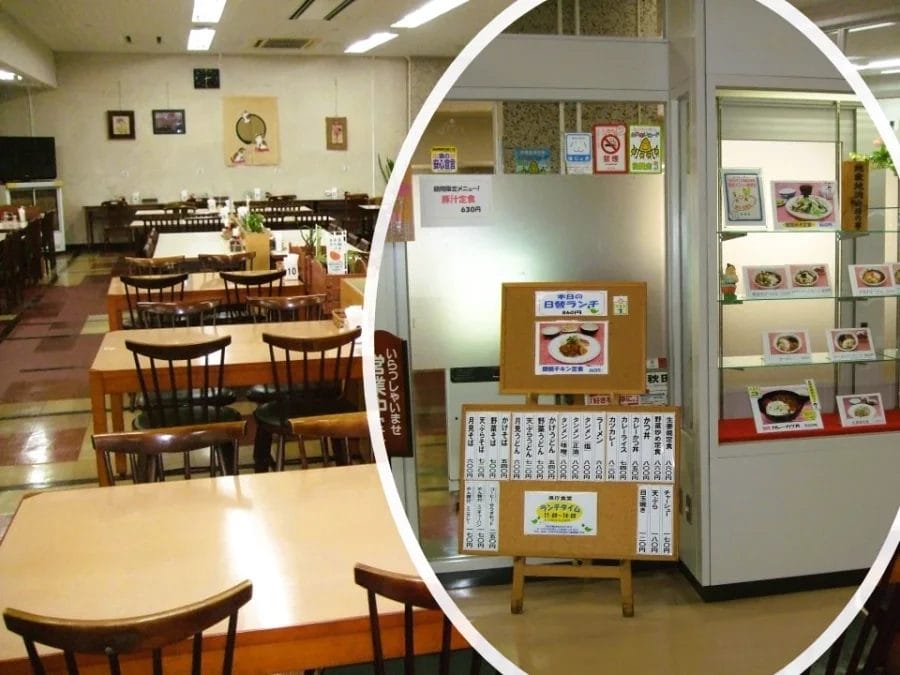 食堂の入口と中（秋田県庁）