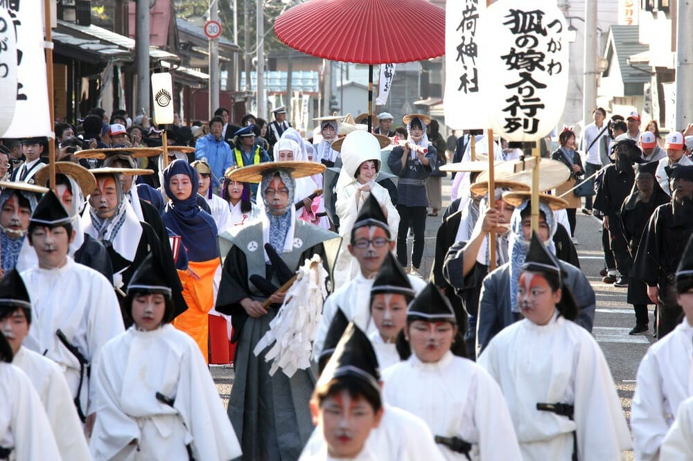 阿賀町のつがわ狐の嫁入り行列