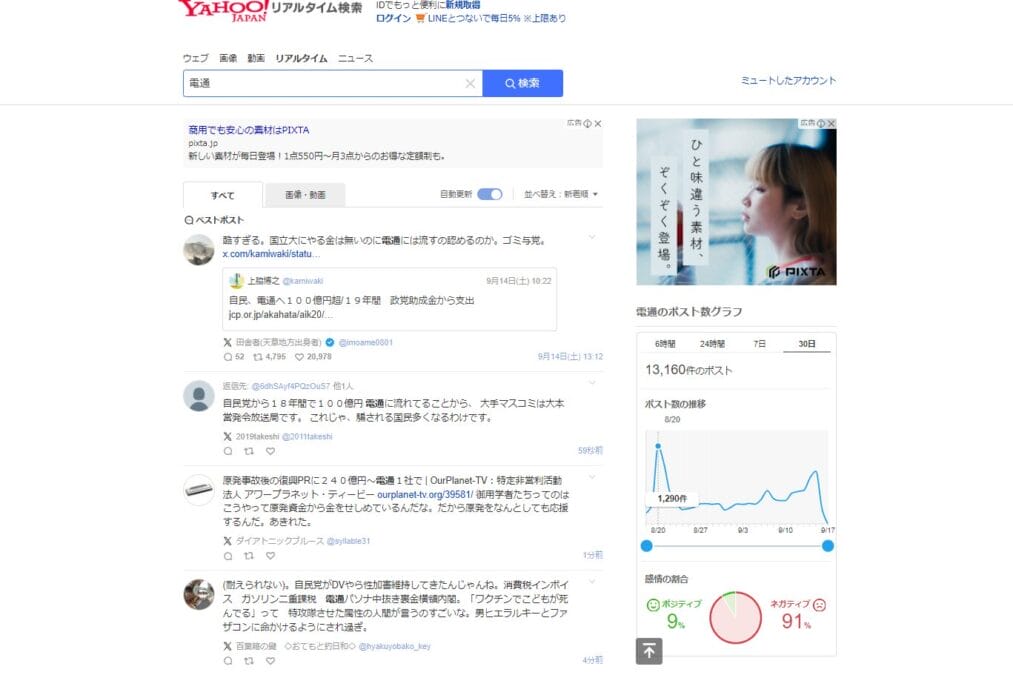 Yahoo!リアルタイム検索の電通案件で検索