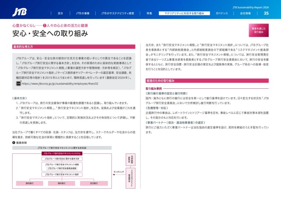 JTB「サステナビリティレポート」安心・安全の取り組み
